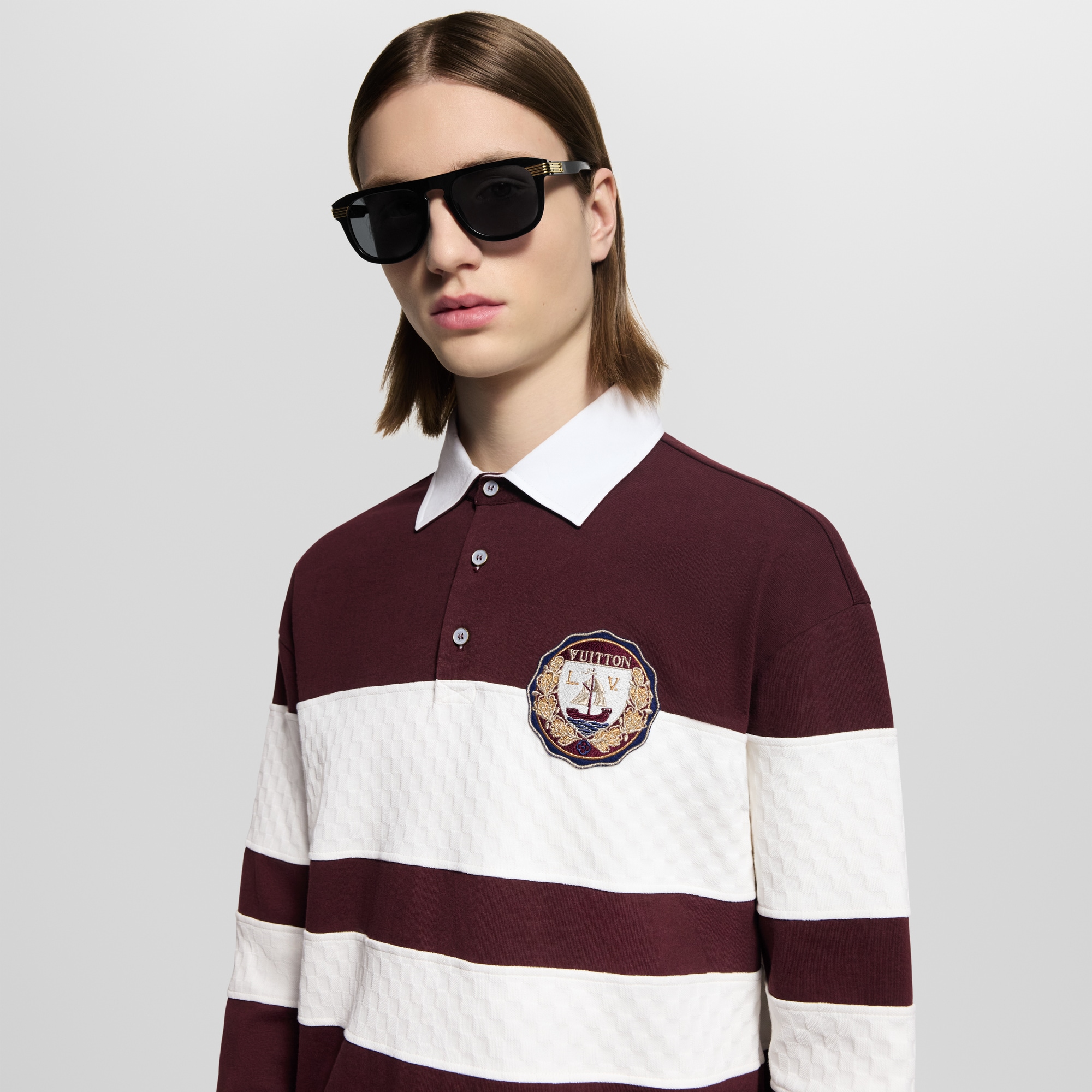 Damier Striped Long-Sleeved Polo Shirt - Men - Ready-to-Wear